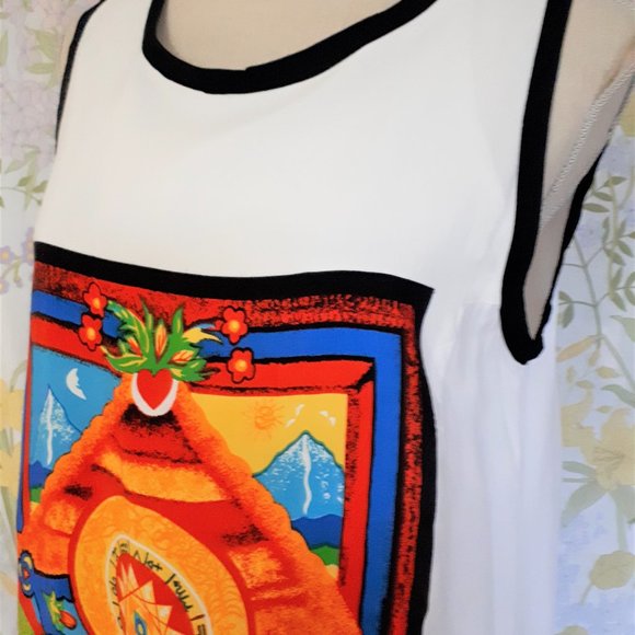 Vintage 1980s Lori Ann Sleeveless Midi Dress Mystical Symbols S 10 - Picture 6 of 13